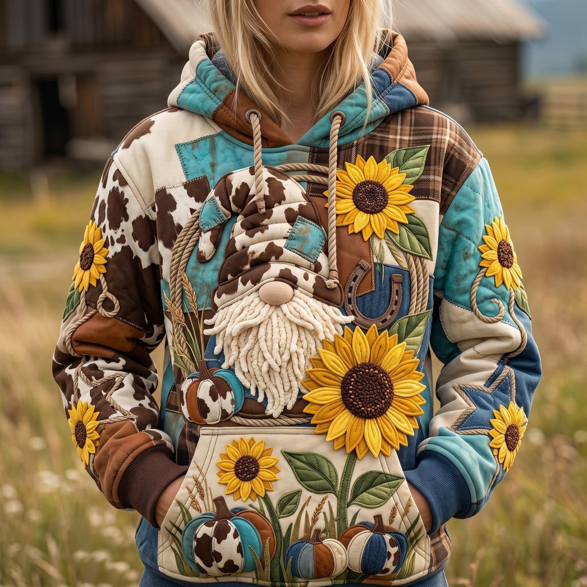 Sunflower Gnome hoodie, all-over print