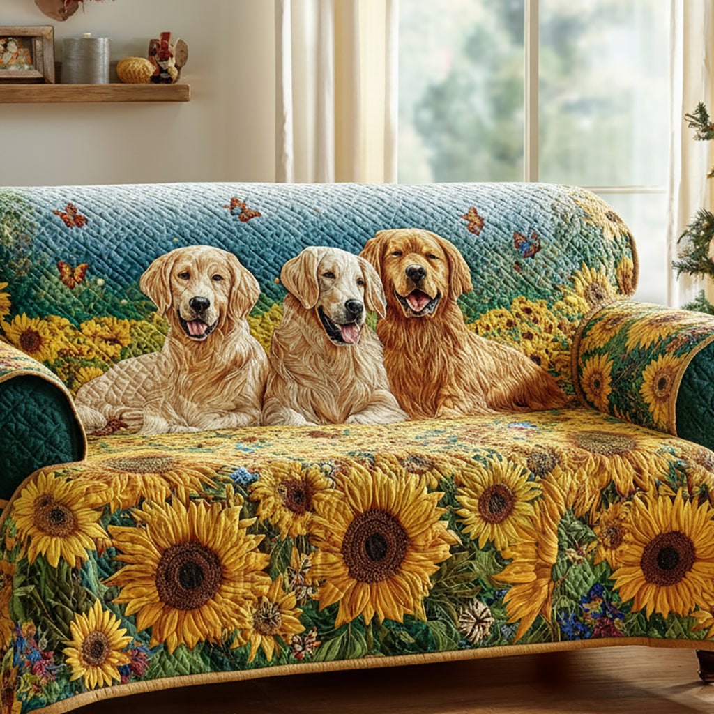 Sunflower Golden Retriever Sofa Cover