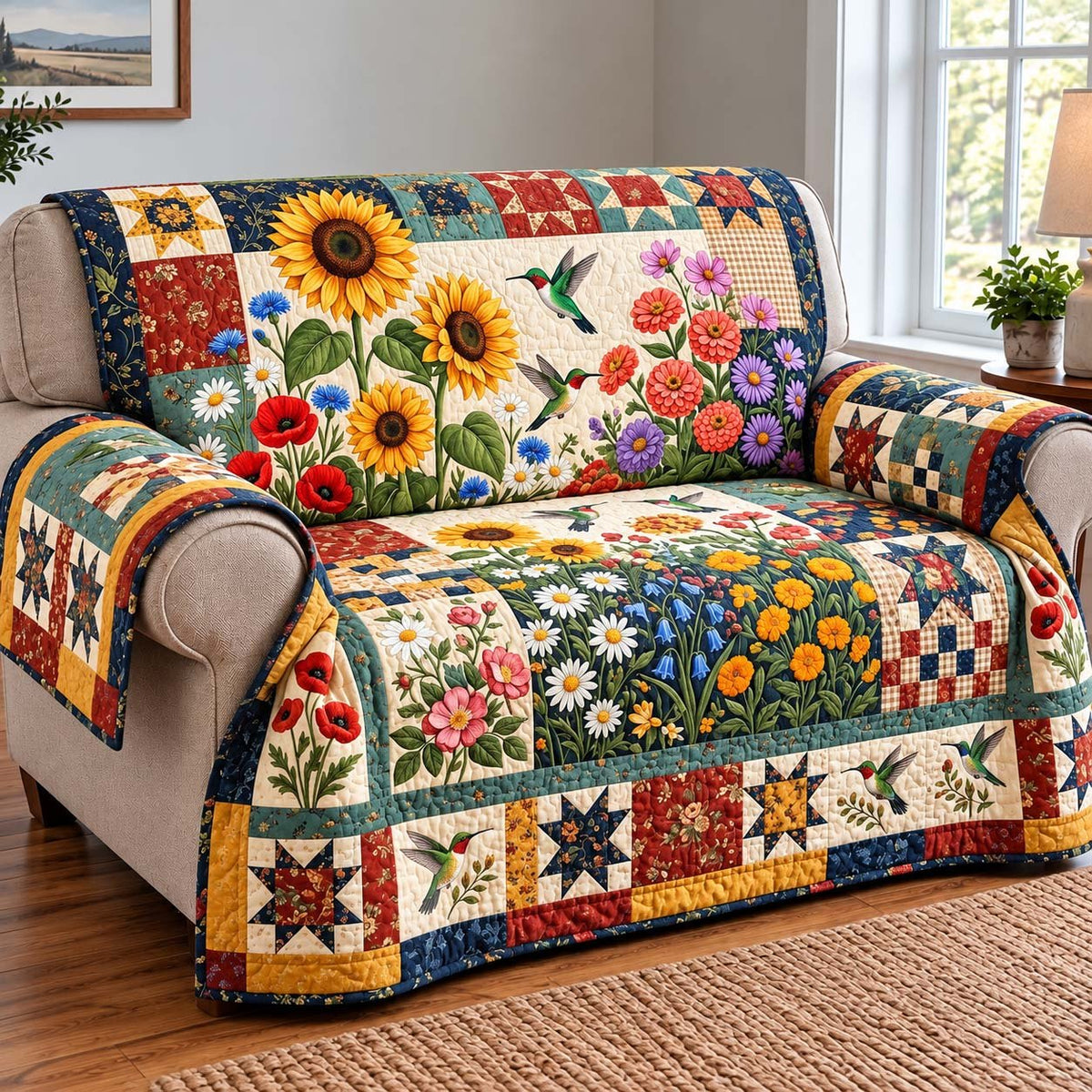 Sunflower Hummingbird Garden Sofa Cover