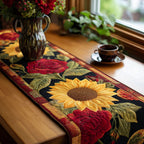 Sunflower with Roses on Dark Border Table Runner