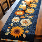 Sunflowers and White Daisies on Navy Table Runner