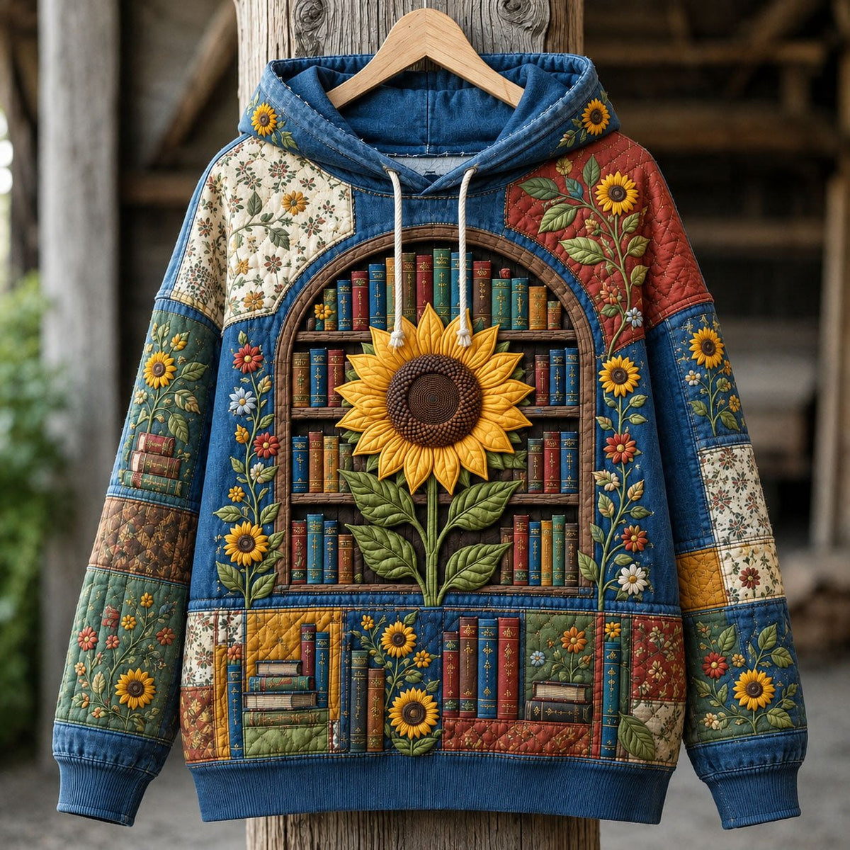 Sunflower Library Garden hoodie, all-over print