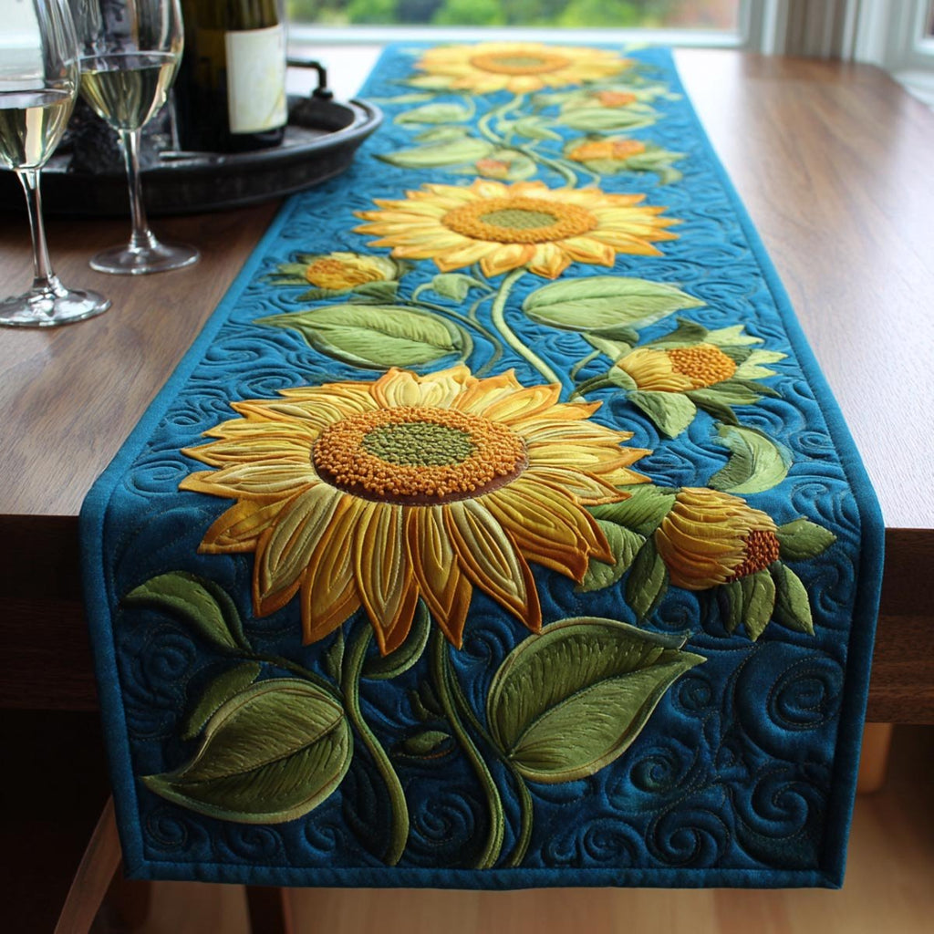 Sunflowers on Swirling Blue Table Runner