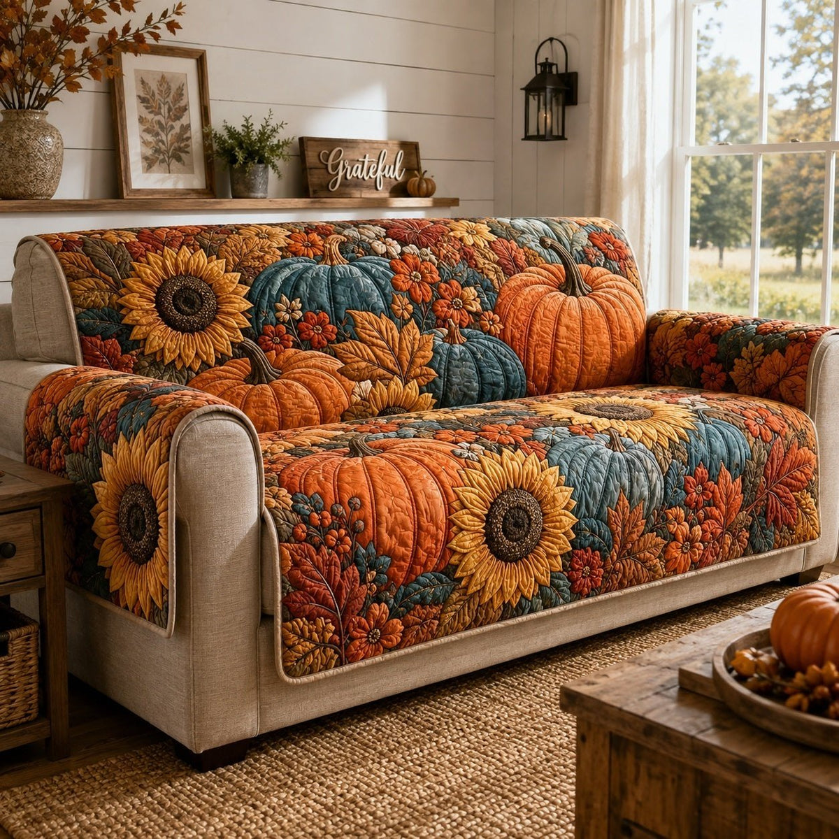 Sunflower Pumpkins Sofa Cover