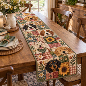 Sunflower Puppy Garden Table Runner - Made to Order