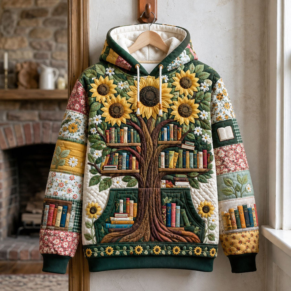 Sunflower Reading Tree hoodie, all-over print