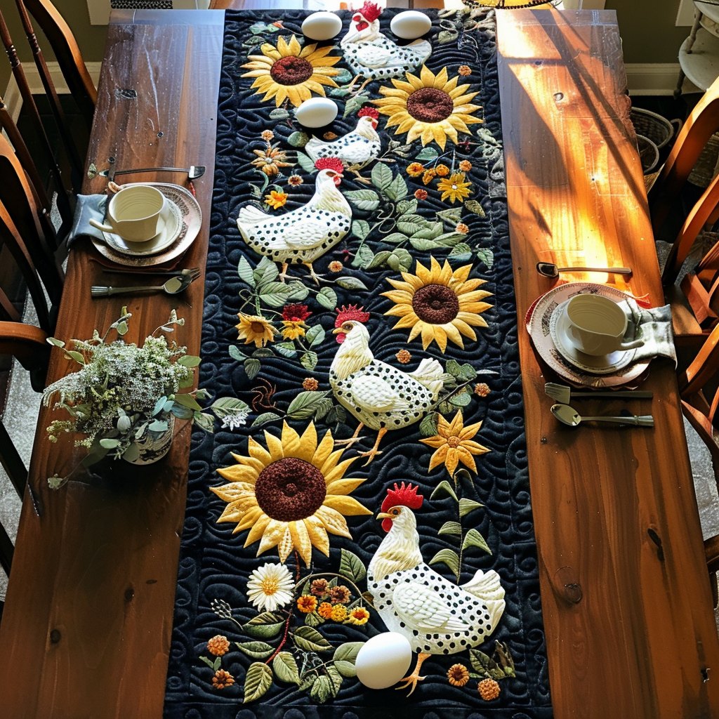 Sunflower Hens Table Runner