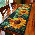 Sunflowers Garden Sunflowers on Dark Green Ground Table Runner