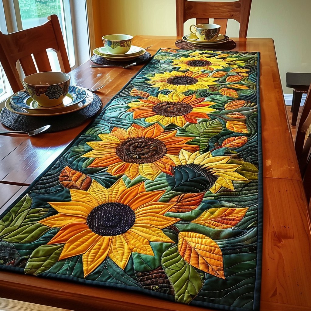 Sunflowers in a Green Field Table Runner