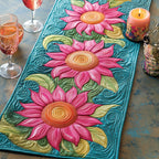 Pink Sunflowers on Teal Table Runner