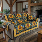 Sunflowers on Navy Quilt Sofa Cover