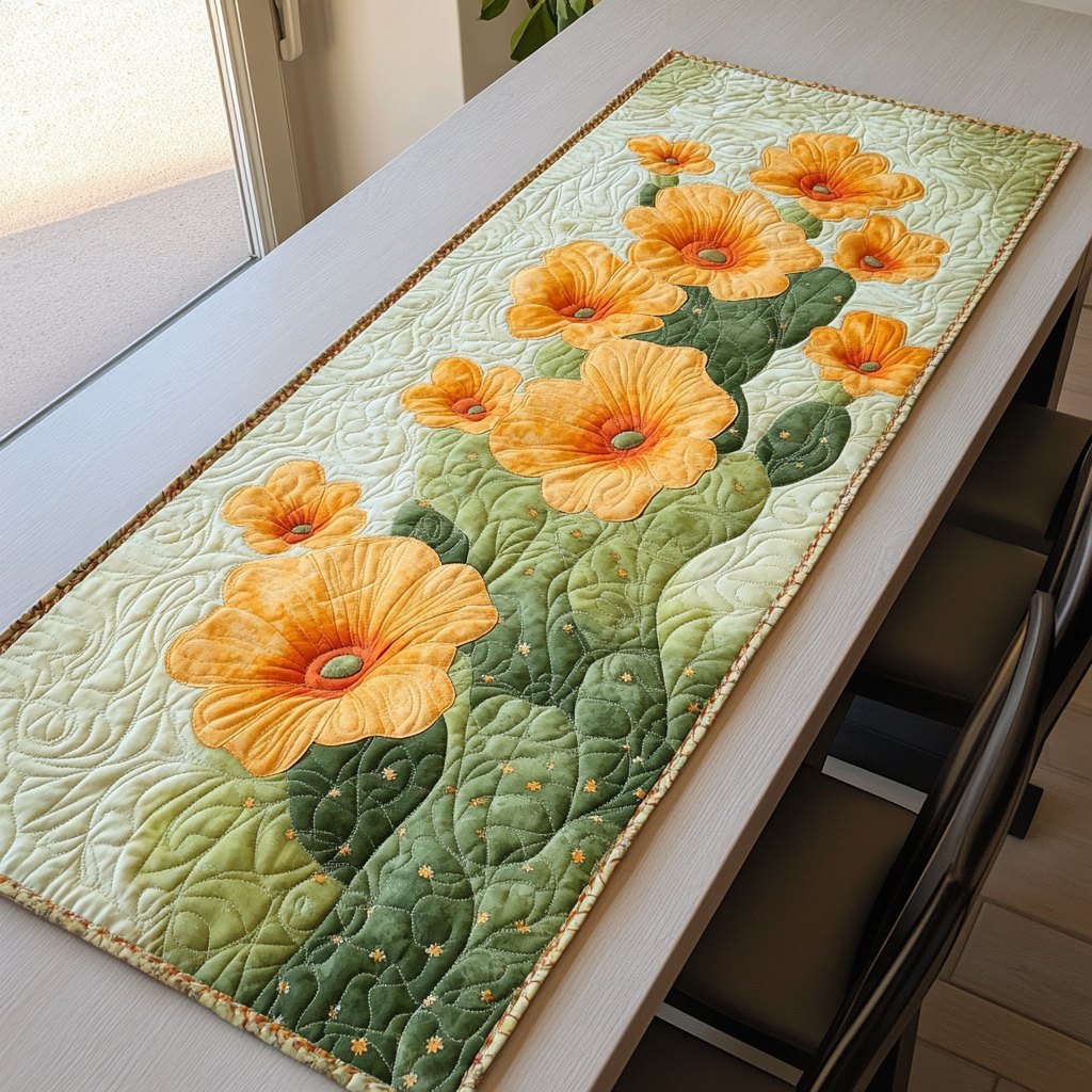 Yellow Flowers on Green Panel Table Runner