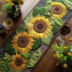 Sunflowers on Green Swirls Table Runner
