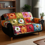 Bold Blooms on Bright Squares Sofa Cover