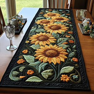 Sunflowers on Black with Leaves Table Runner - Made to Order