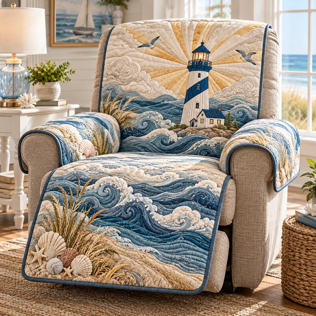 Sunrise Lighthouse Waves Sofa Cover