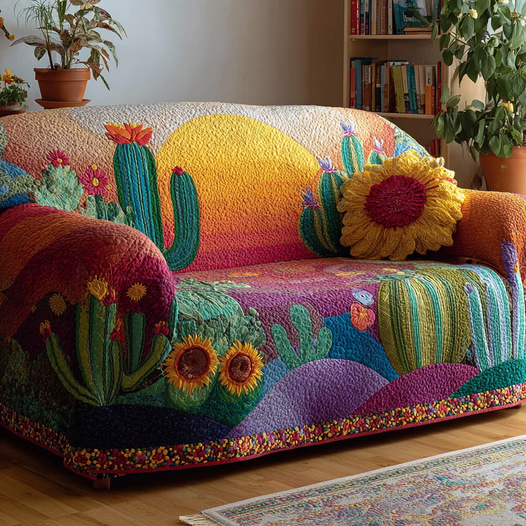 Cactus and Sunflowers in Bright Desert Sofa Cover