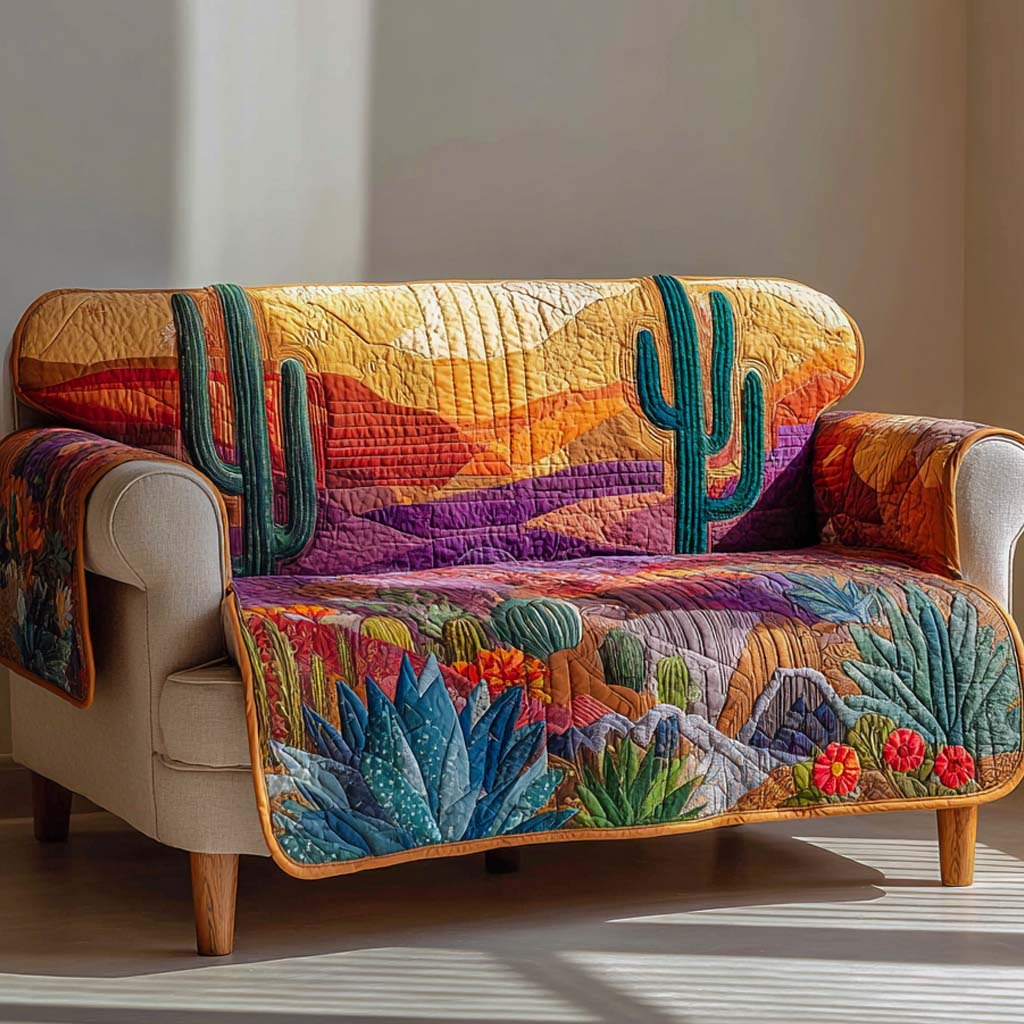 Cactus on Purple and Orange Desert Sofa Cover