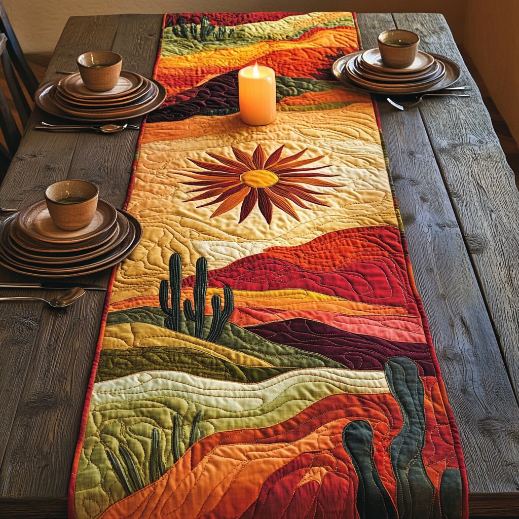 Desert Hills with Cactus and Sun Table Runner
