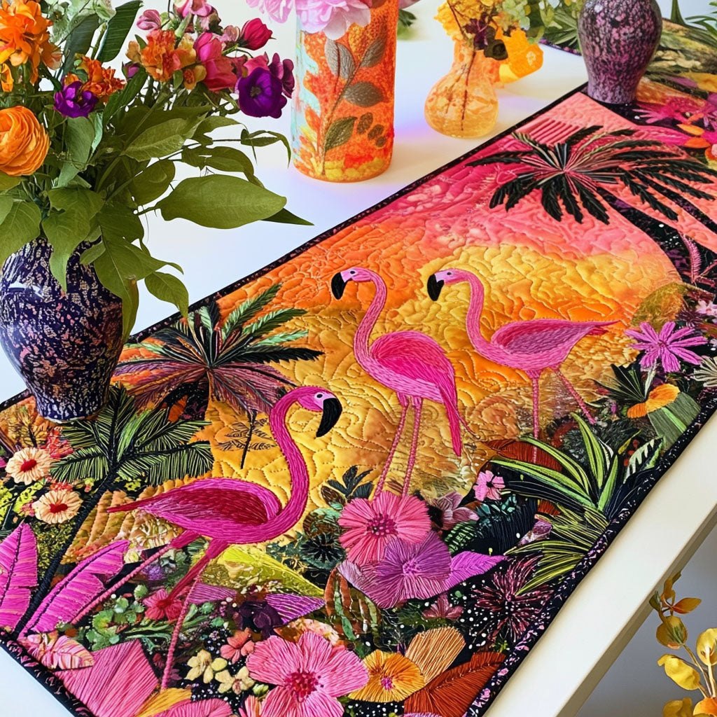 Sunset Flamingos Table Runner