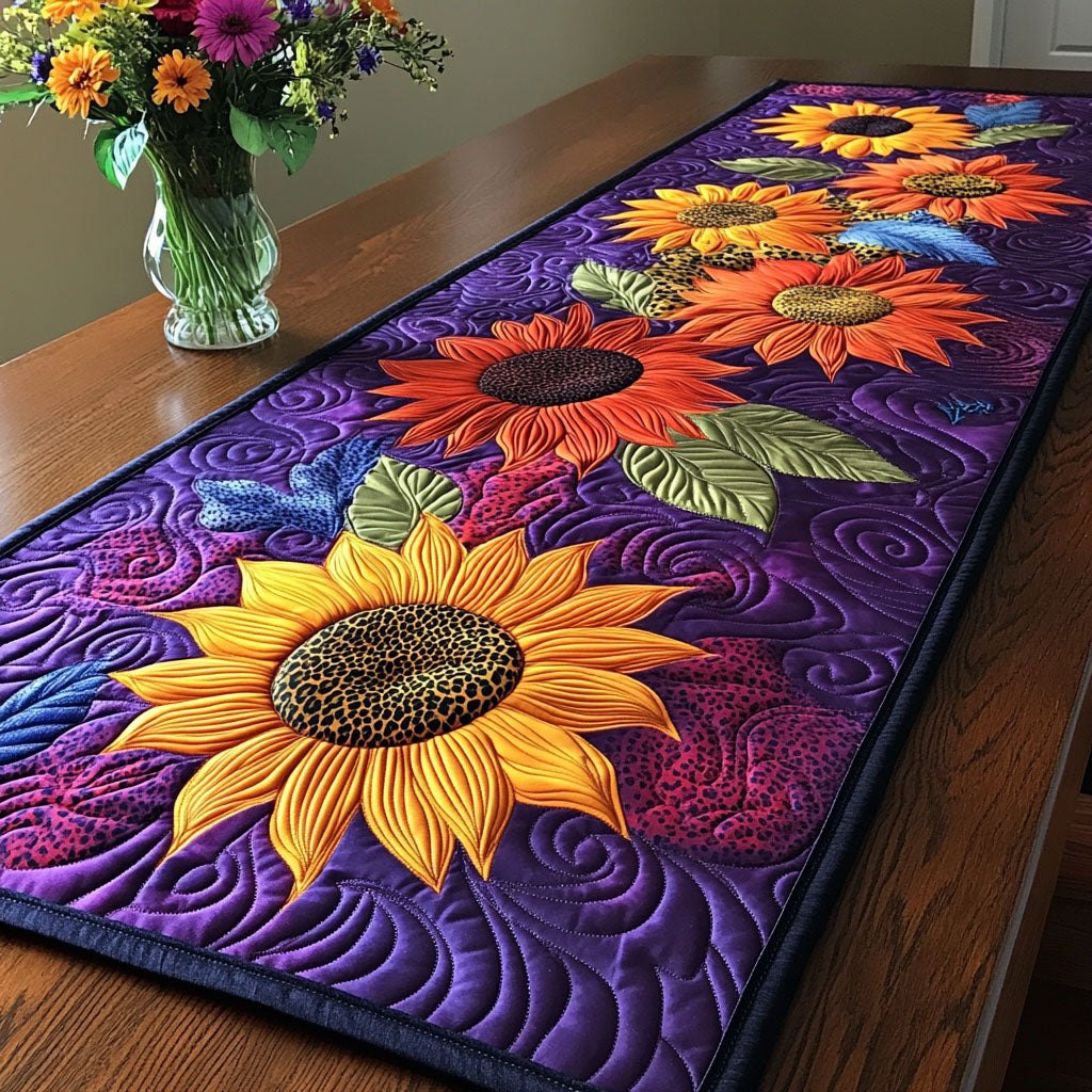 Sunflower on Purple Swirls Table Runner