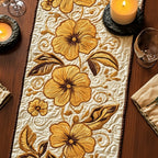 Tonal Gold Flowers on Cream Table Runner