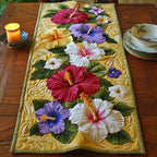 Hibiscus Blooms on Yellow Table Runner