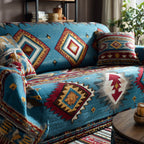 Southwest Pattern in Teal and Red Sofa Cover