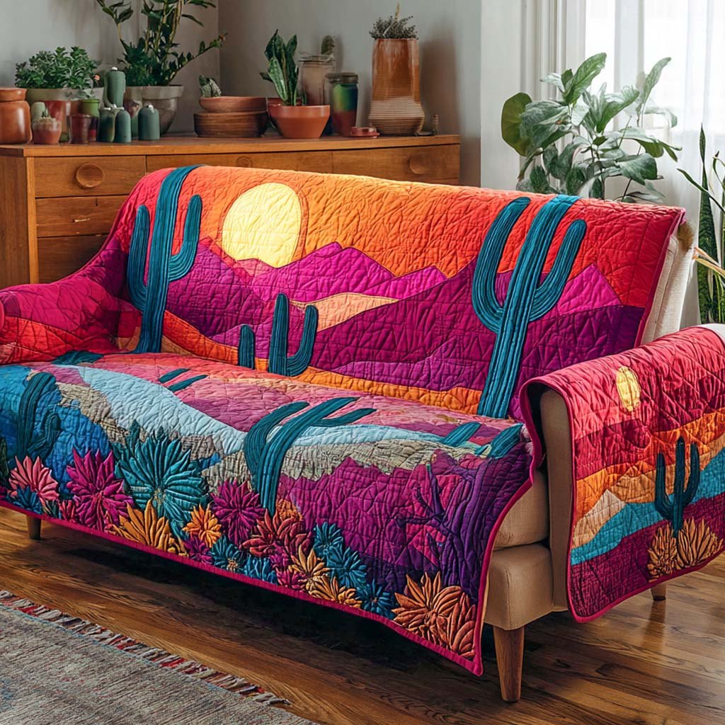 Cactus at Sunset on Pink Desert Sofa Cover