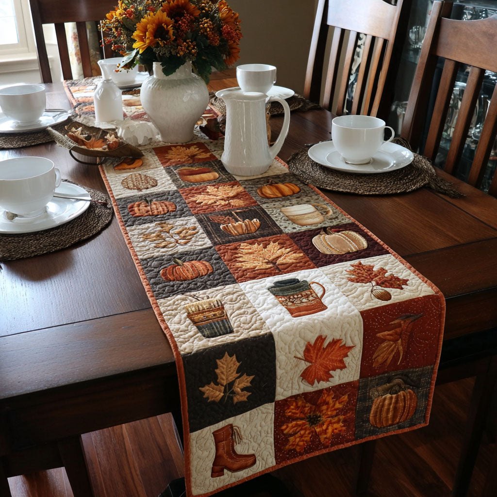 Autumn Blocks with Fallen Leaves Table Runner