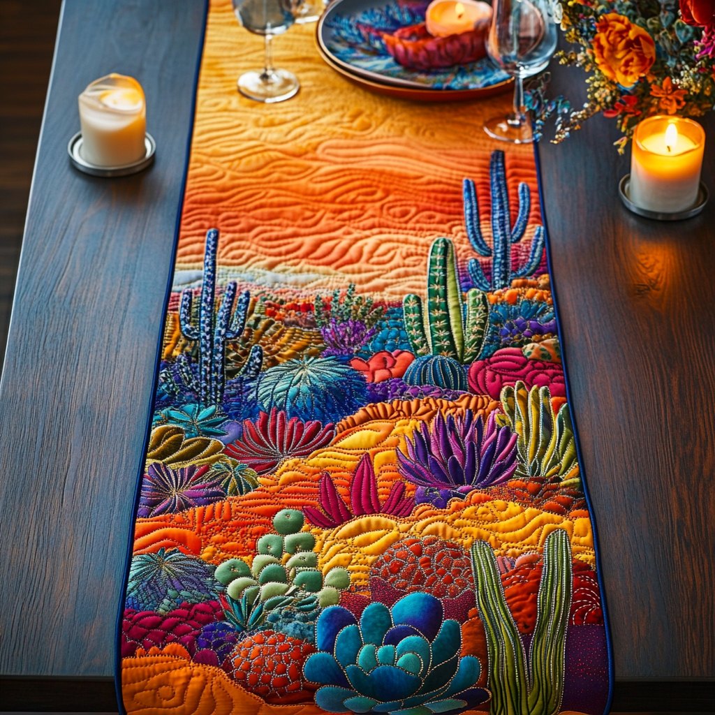 Colorful Desert Cactus Garden Table Runner
