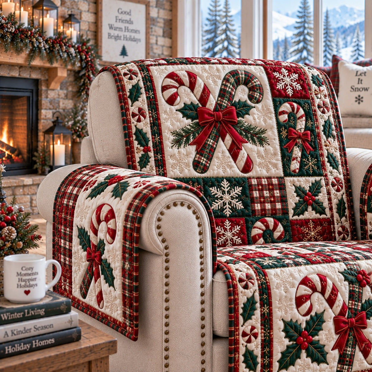 Sweet Crimson Canes Sofa Cover