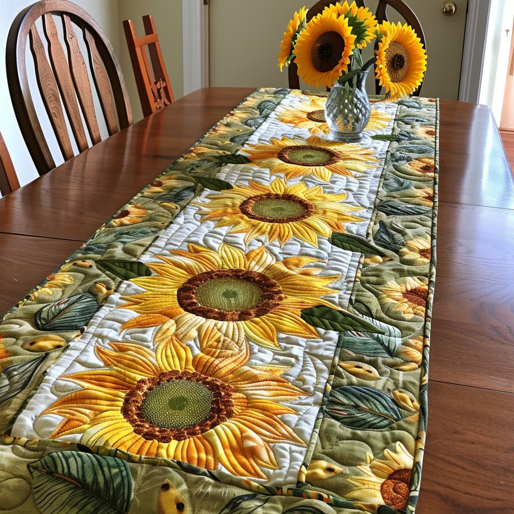 Sunflowers on Cream Stripes Table Runner