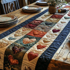 Hearts on Blue Striped Panel Table Runner