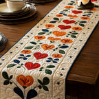 Orange Hearts with Leaves on Cream Table Runner
