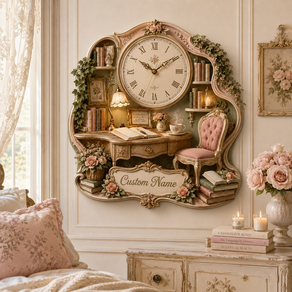 Romantic readers Custom Name Wall Clock — personalized with a custom name