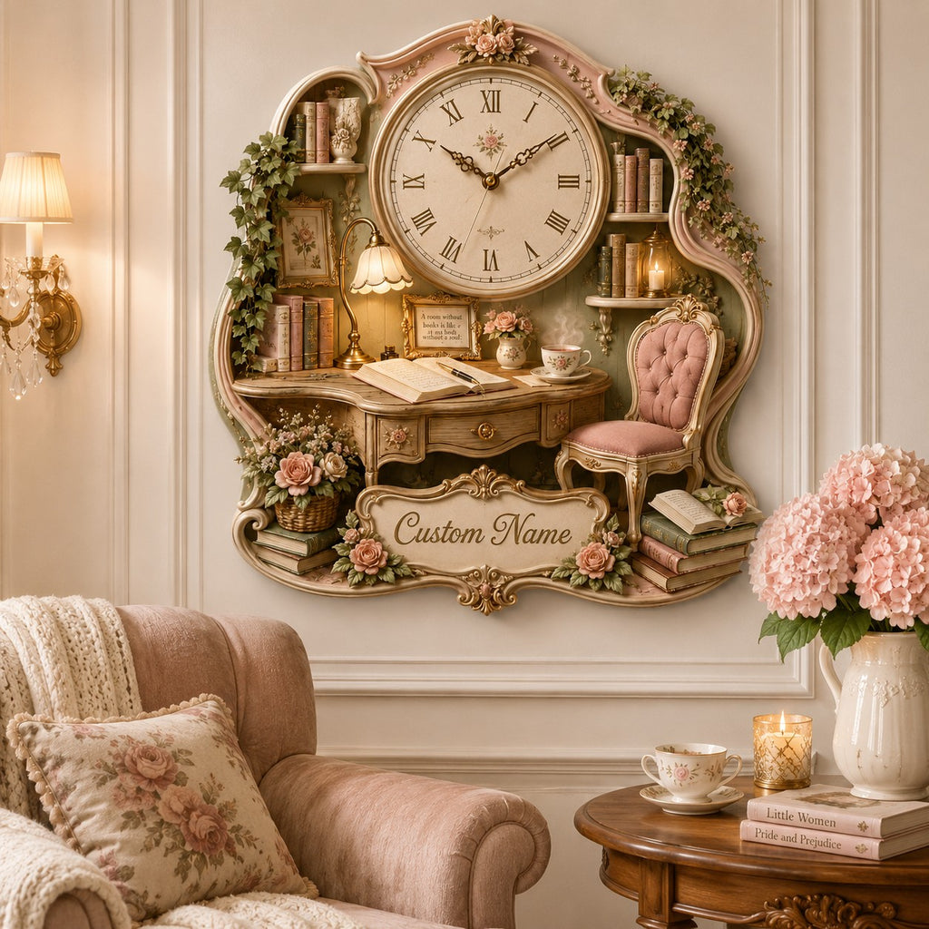 Romantic readers Custom Name Wall Clock — personalized with a custom name