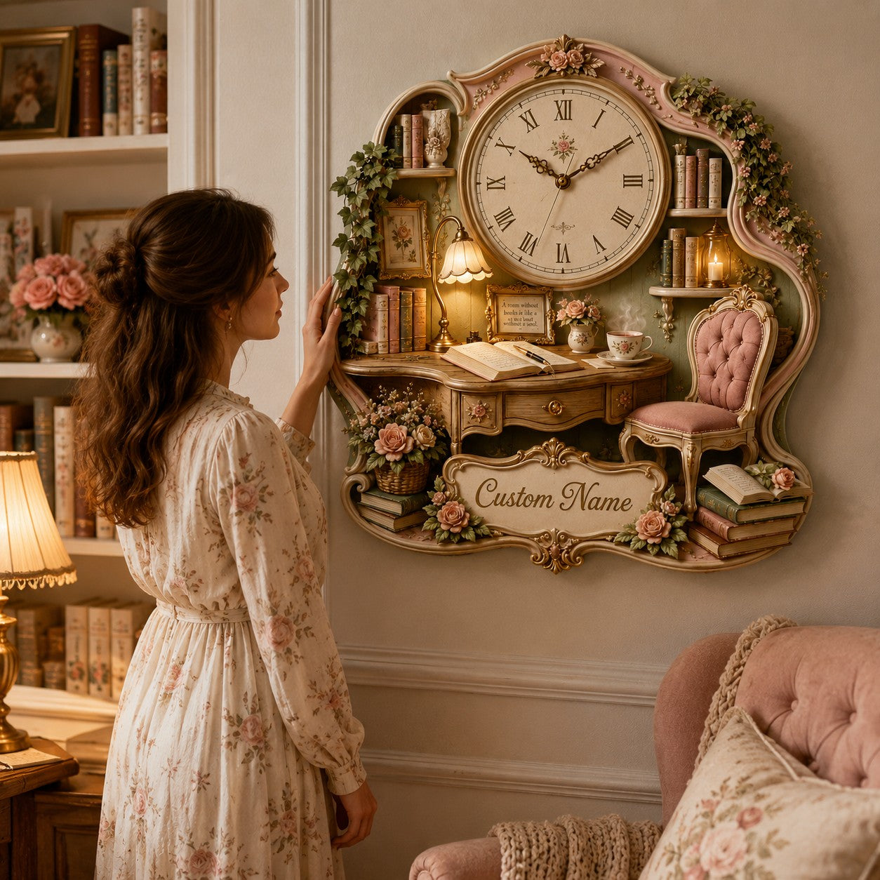 Romantic readers Custom Name Wall Clock — personalized with a custom name