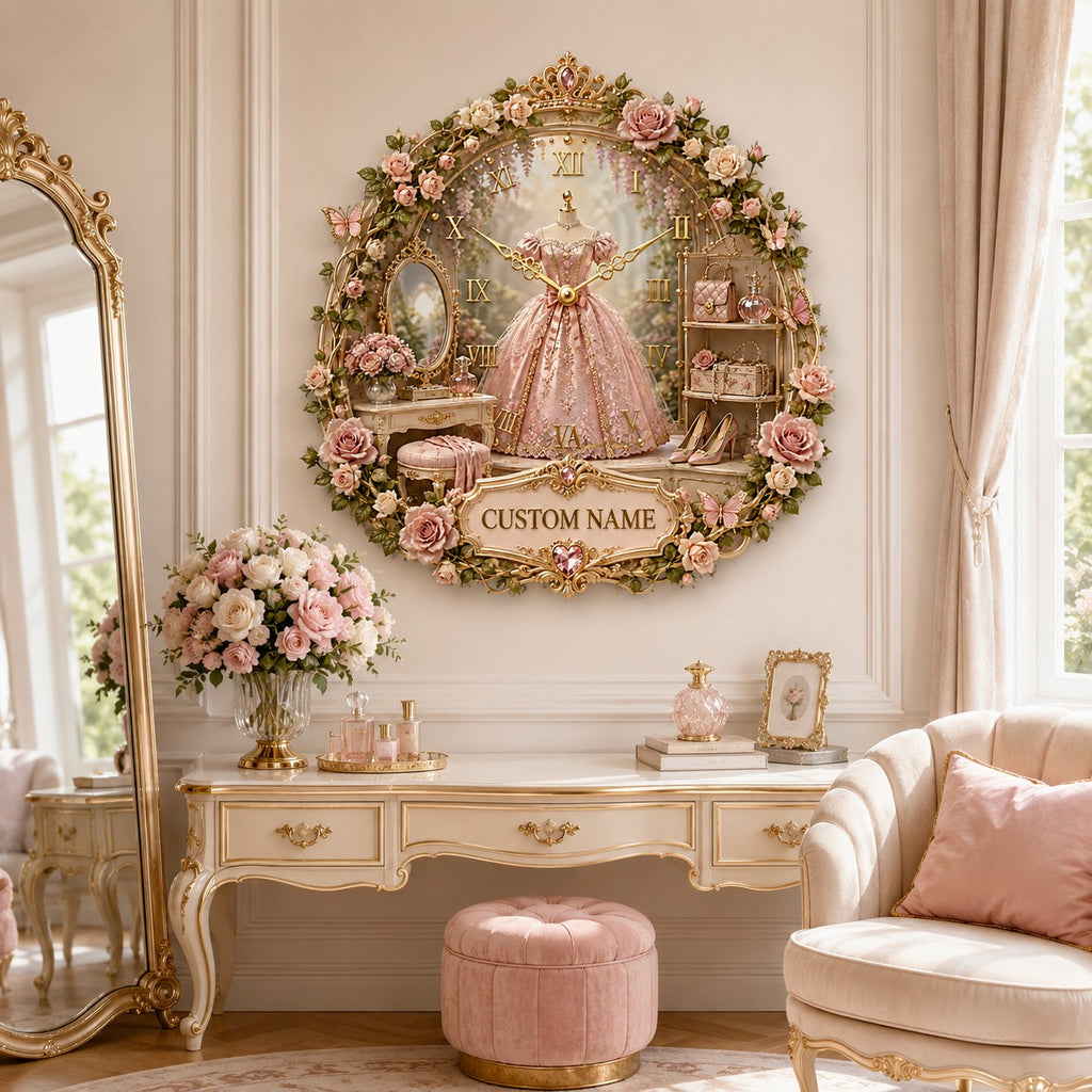 Princess garden Custom Name Wall Clock — personalized with a custom name