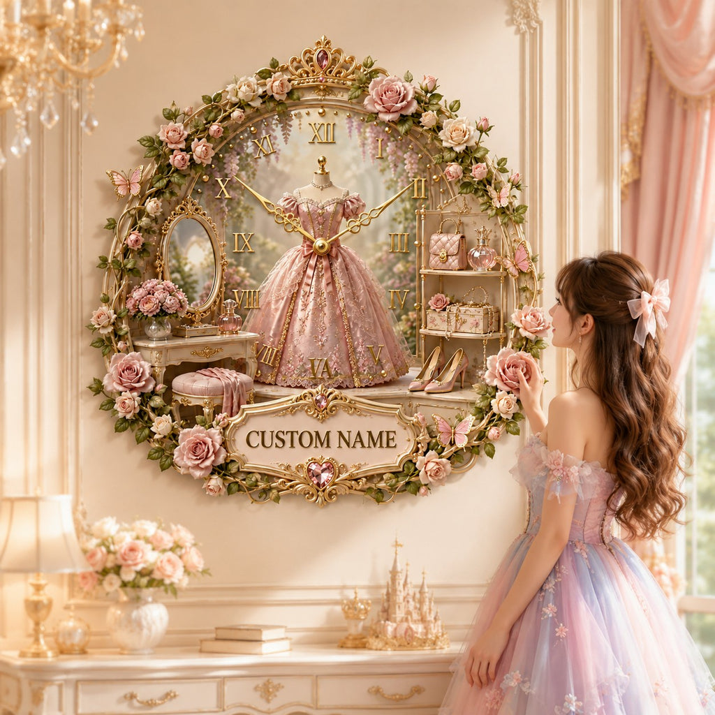 Princess garden Custom Name Wall Clock — personalized with a custom name