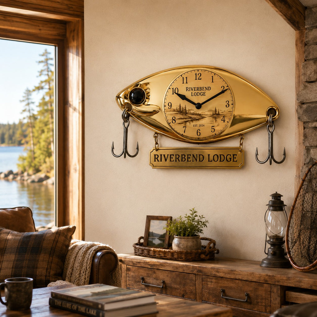Fishing lure Custom Name Wall Clock — personalized with a custom name