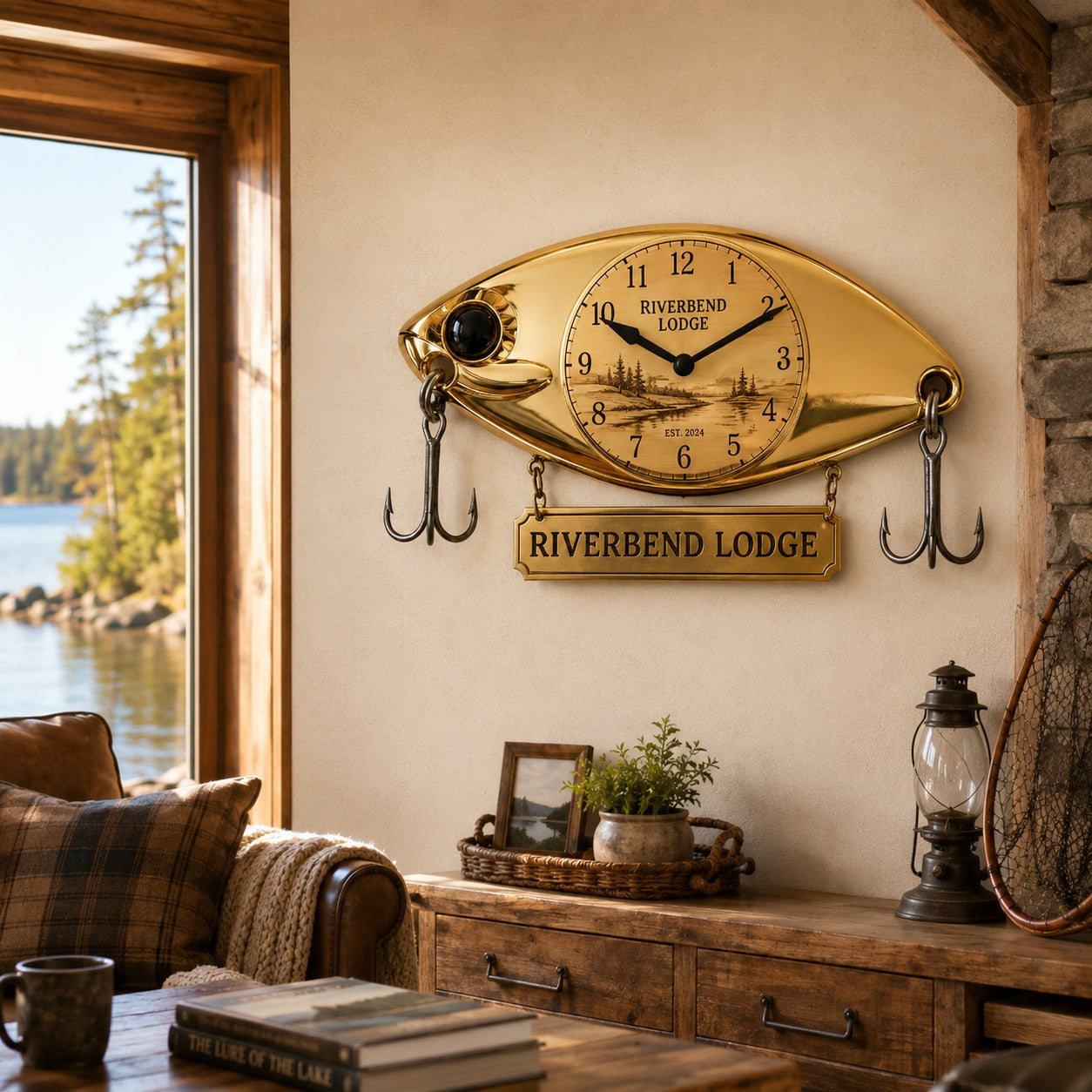 Fishing lure Custom Name Wall Clock — personalized with a custom name