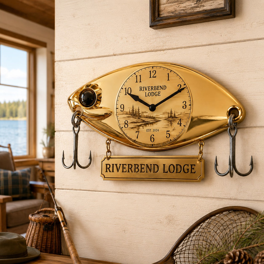 Fishing lure Custom Name Wall Clock — personalized with a custom name