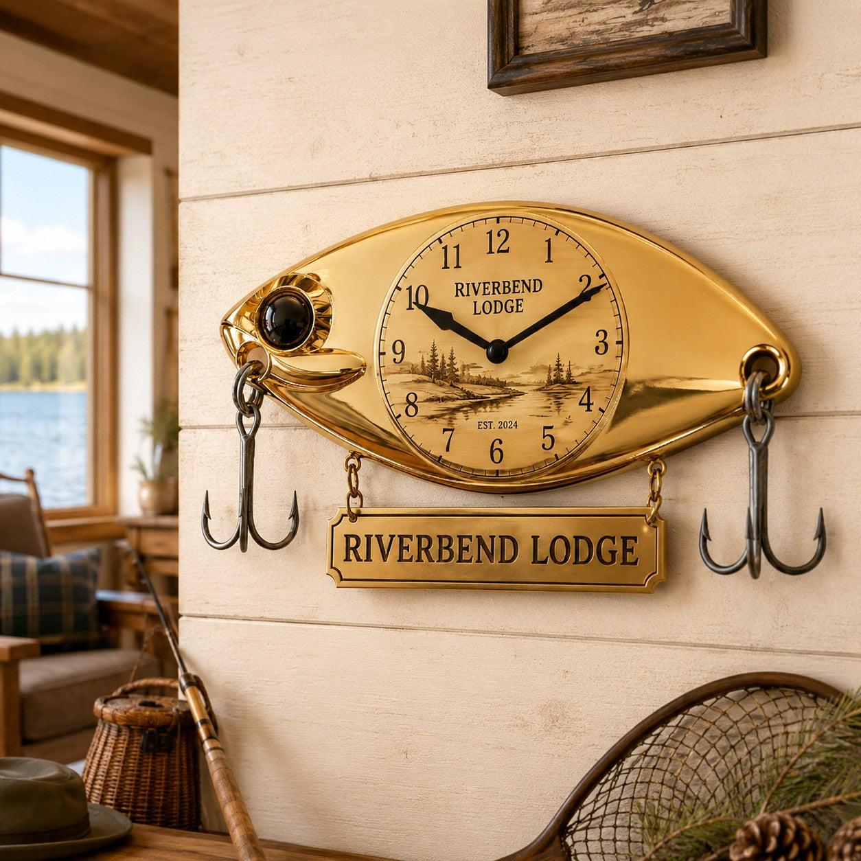 Fishing lure Custom Name Wall Clock — personalized with a custom name