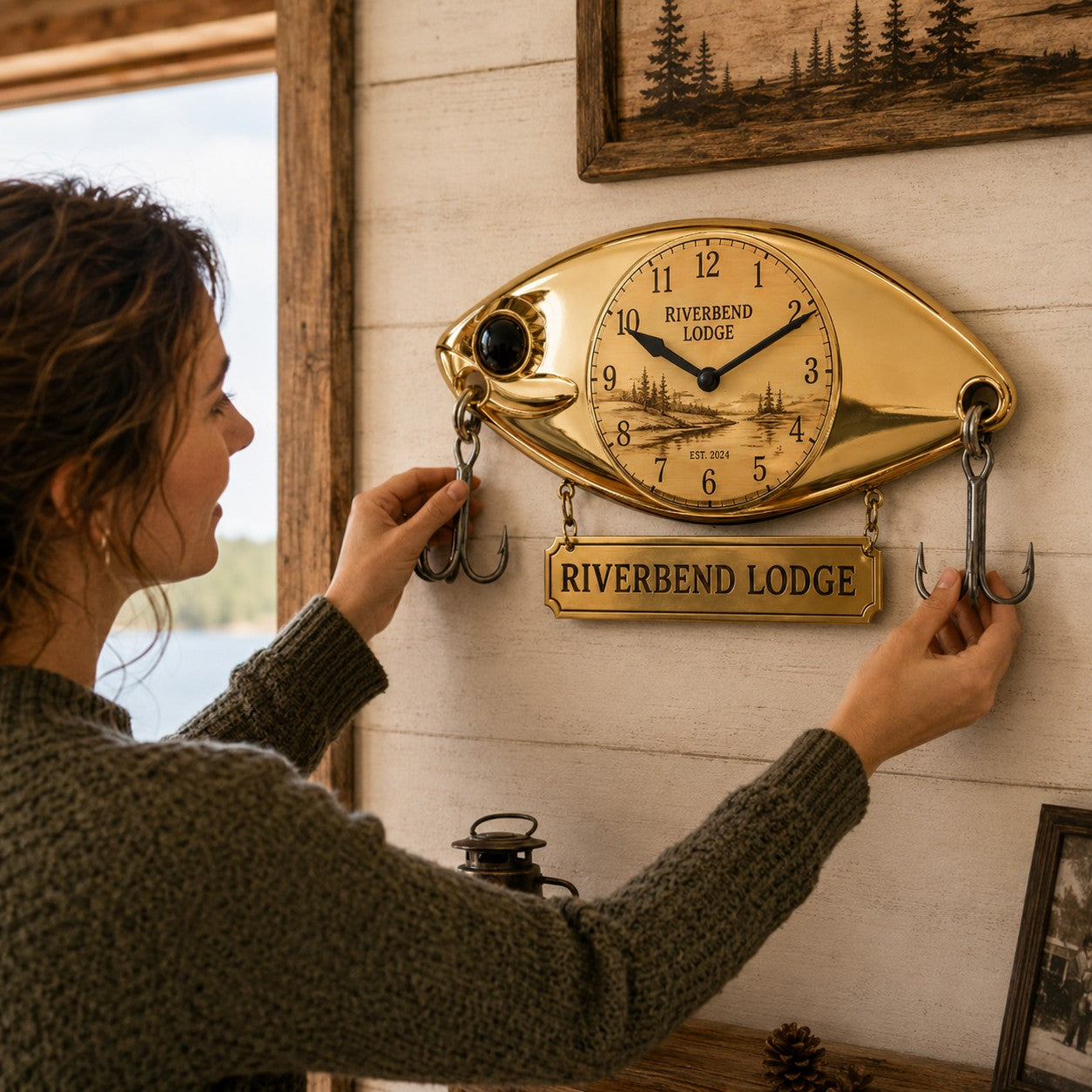 Fishing lure Custom Name Wall Clock — personalized with a custom name