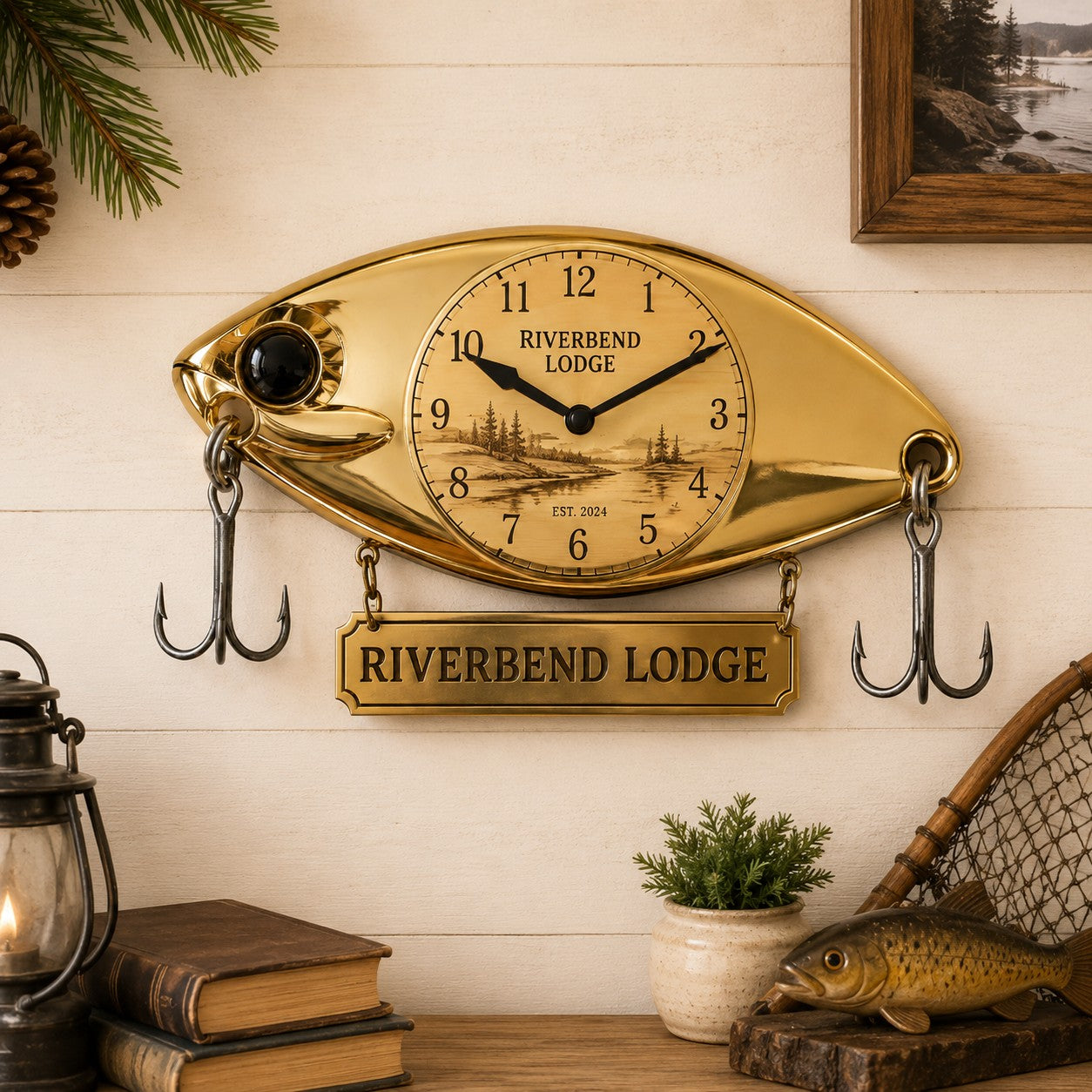 Fishing lure Custom Name Wall Clock — personalized with a custom name