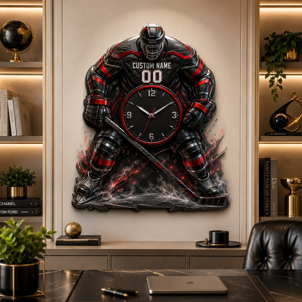 Hockey Custom Name Wall Clock — personalized with a custom name