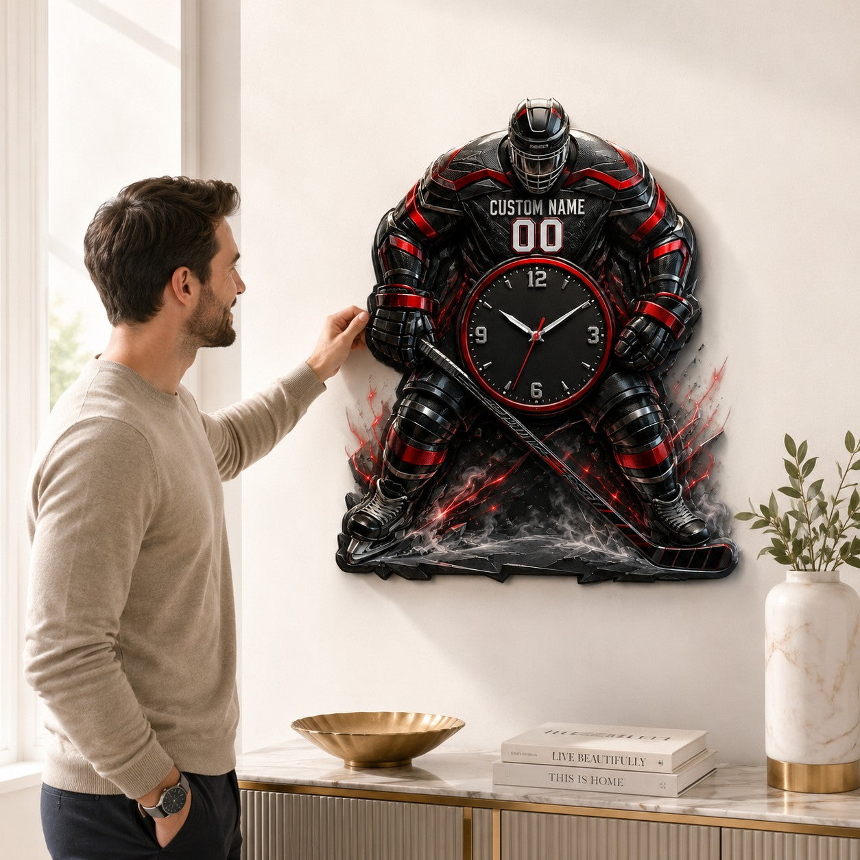 Hockey Custom Name Wall Clock — personalized with a custom name