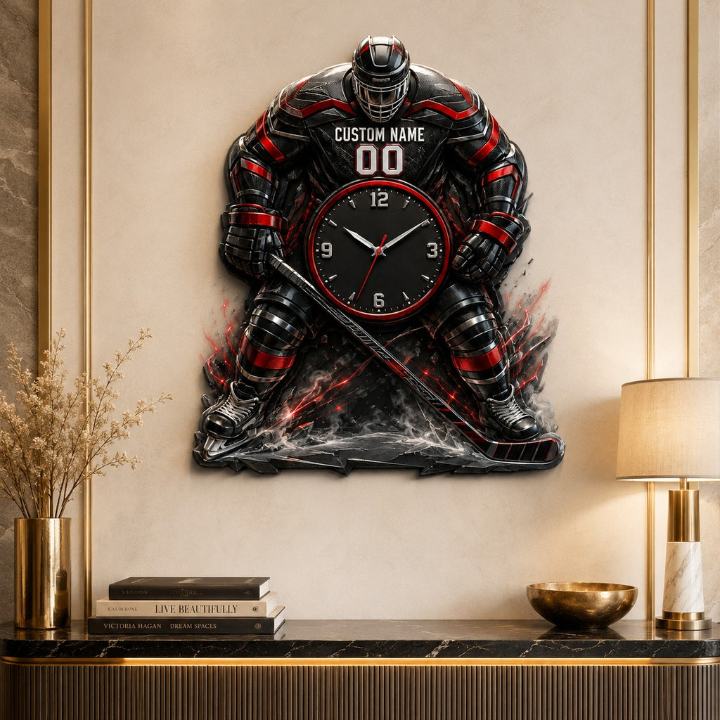 Hockey Custom Name Wall Clock — personalized with a custom name