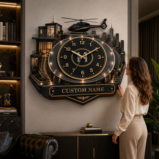 Private Aviation Lifestyle Custom Name Wall Clock — personalized with a custom name